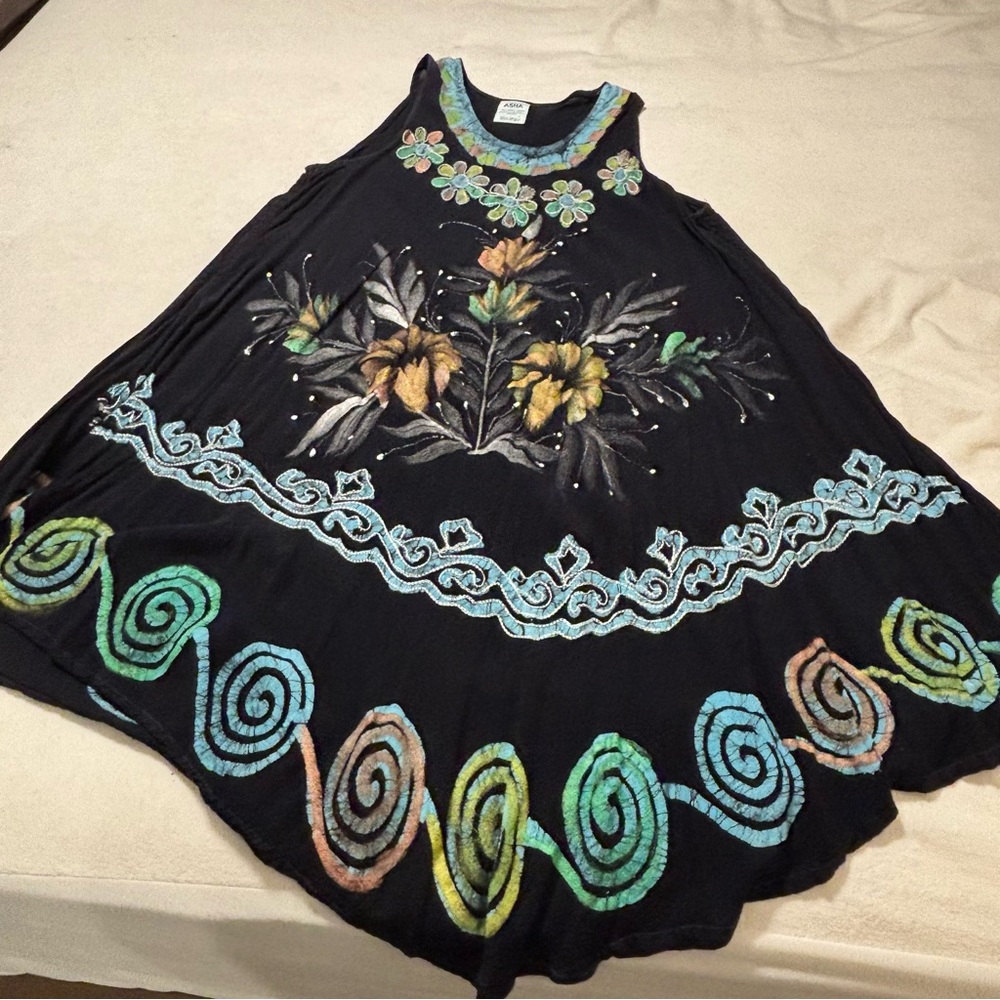 Floral Embroidered Black Midi Dress